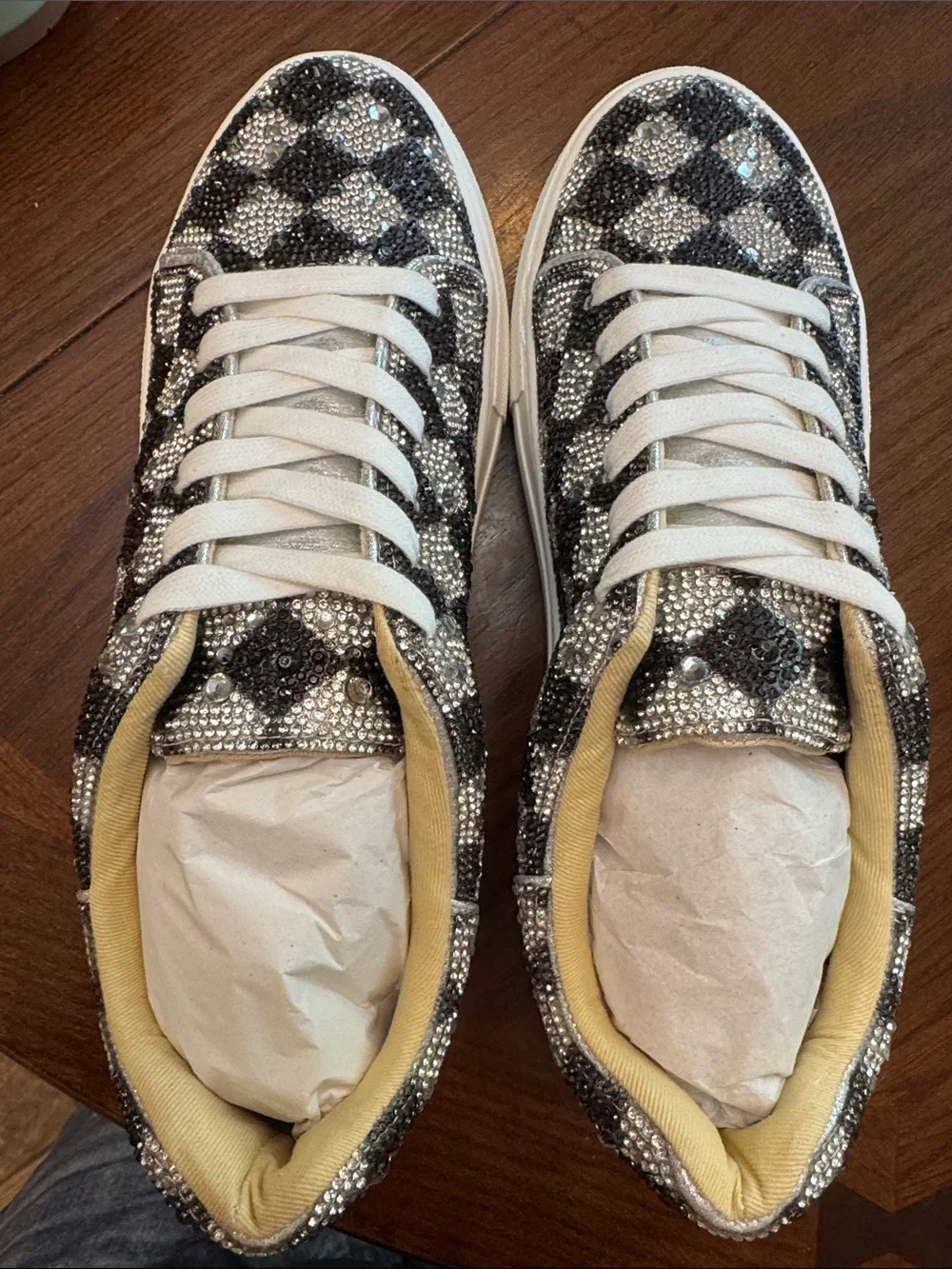 Betsey Johnson Black & Silver Crystal Checkerboard Sneakers